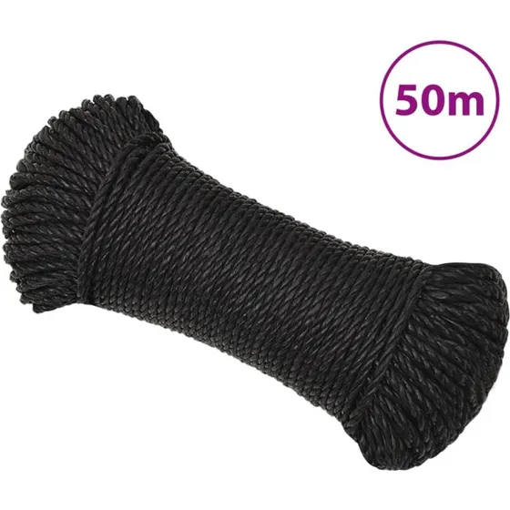 vidaXL arbejdsreb 6 mm x 50 m polypropylen, sort