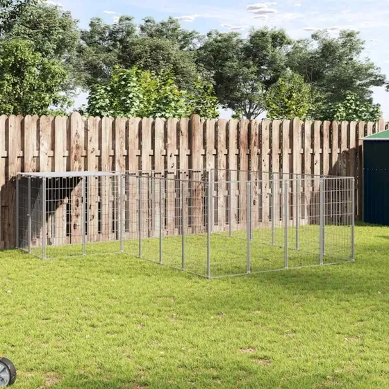 vidaXL hundeløbegård 8,47 m² stål sølvfarvet