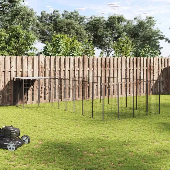 vidaXL hundeløbegård 10,89 m² stål, sort