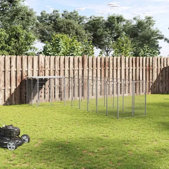 vidaXL hundeløbegård 6,05 m² stål sølvfarvet