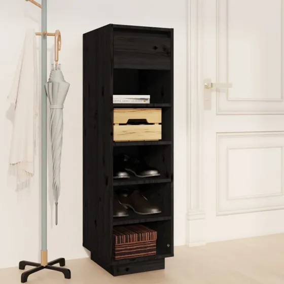 vidaXL skoreol 34x30x105 cm massivt fyrretræ, sort
