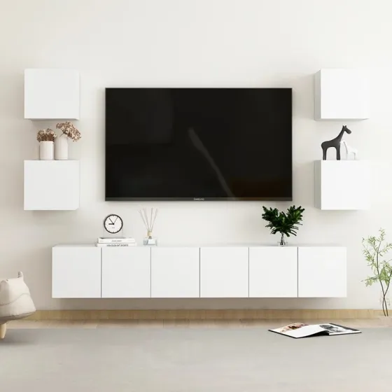 TV-skabssæt 7 dele – konstrueret træ 200 cm, betongrå