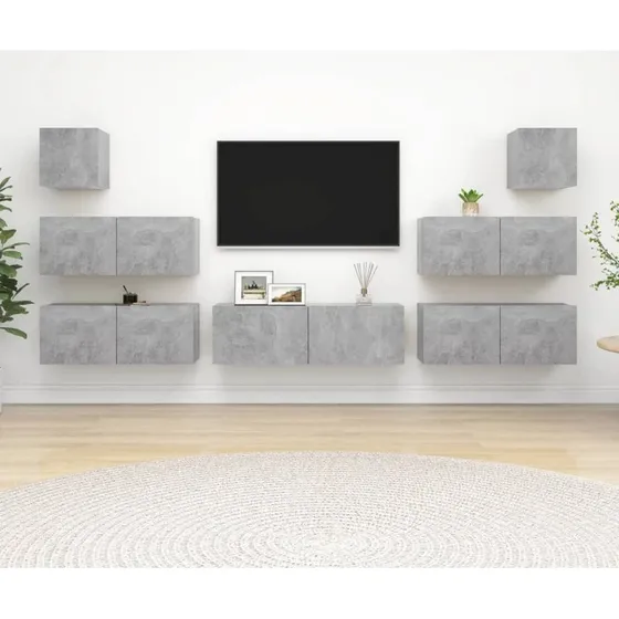 vidaXL tv-skabssæt 7 dele konstrueret træ, betongrå