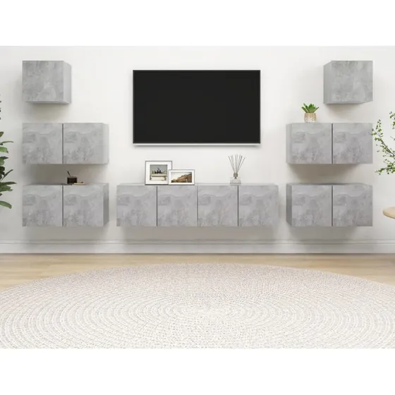 vidaXL TV-skabssæt 8 dele i konstrueret træ, betongrå