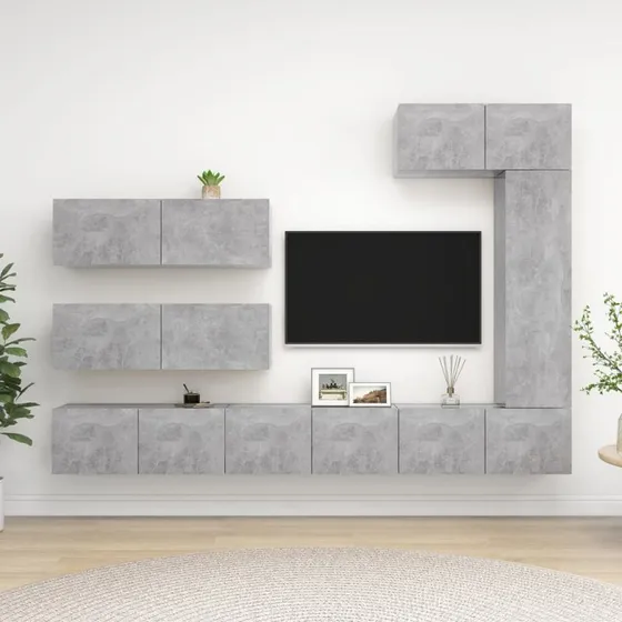 vidaXL tv-møbel 7 dele i konstrueret træ, betongrå