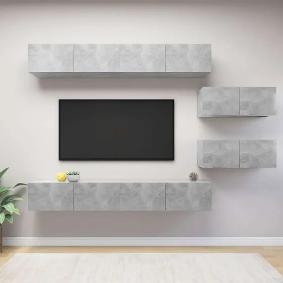 vidaXL tv-møbel 6 dele konstrueret træ 100 cm - betongrå