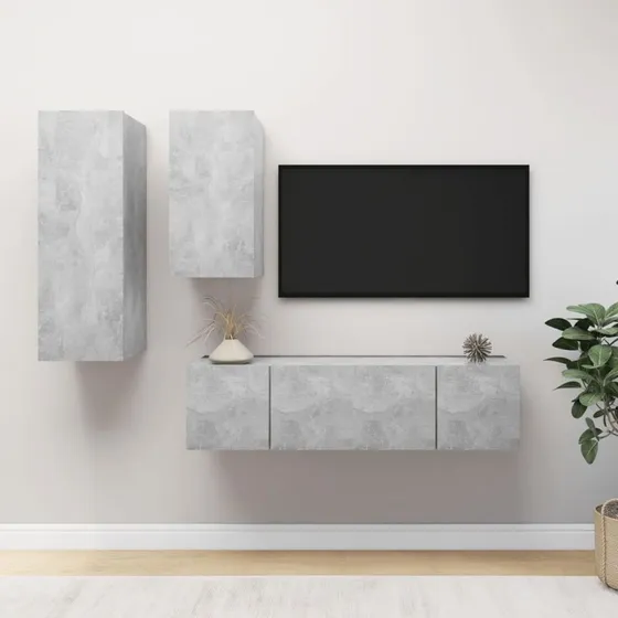 vidaXL TV-skabssæt 4 dele konstrueret træ 60 cm, betongrå
