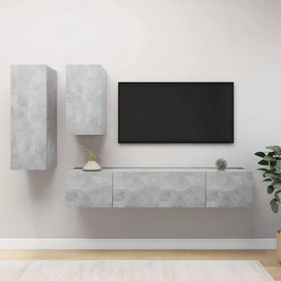 vidaXL TV-skabssæt 4 dele konstrueret træ 80 cm, betongrå