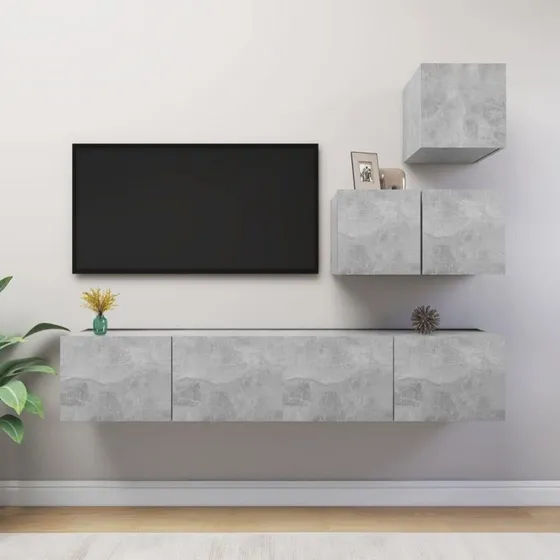 UdenMærke TV-skabssæt 4 dele konstrueret træ betongrå 60/80cm