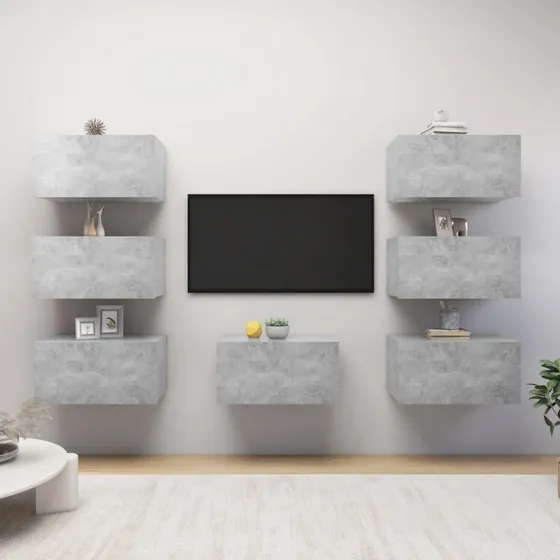 TV-skabe 7 stk. 30,5×30×60 cm konstrueret træ betongrå