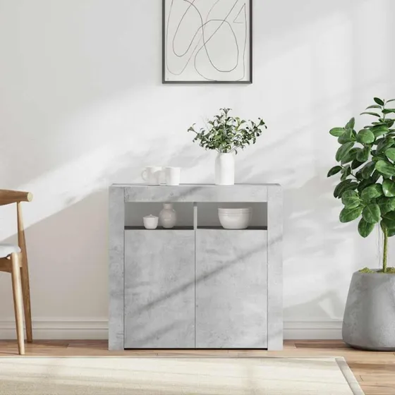 vidaXL skænk med LED-lys 80x35x75 cm betongrå