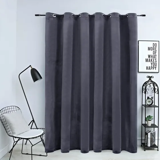 vidaXL mørklægningsgardin fløjl med metalringe 290x245 cm, antracit