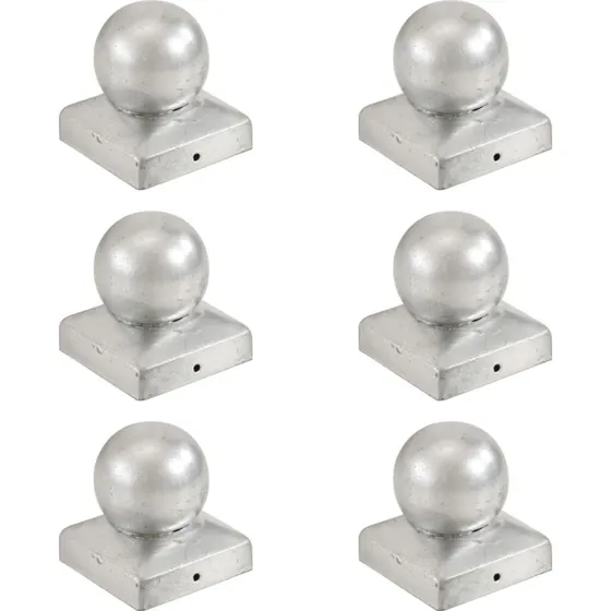 vidaXL kugleformede stolpehtter 6 stk. 71x71 mm galvaniseret