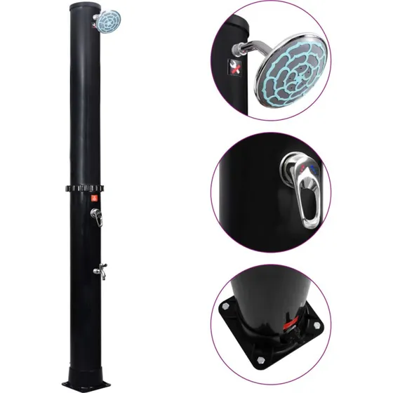 vidaXL solopvarmet udendrsbruser 40 L med brusehoved og hane - sort