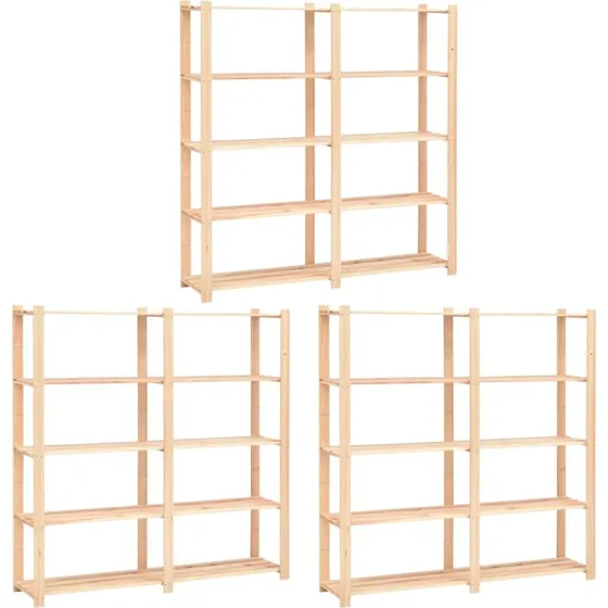 vidaXL reoler 3 stk 5 hylder 170x38x170 cm massivt fyrretræ
