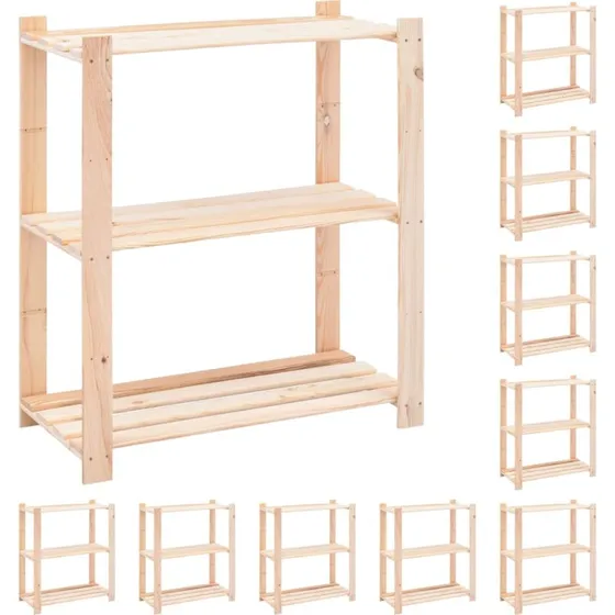 vidaXL reol 10 stk 3 hylder 80x38x90 cm massivt fyrretræ