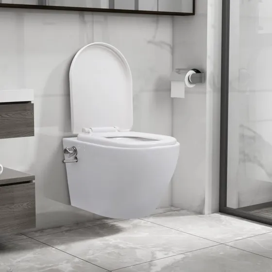 vidaXL væghængt toilet uden kant med bidetfunktion, keramisk hvid