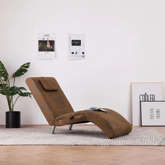 vidaXL massagechaiselong med pude i imiteret ruskind brun