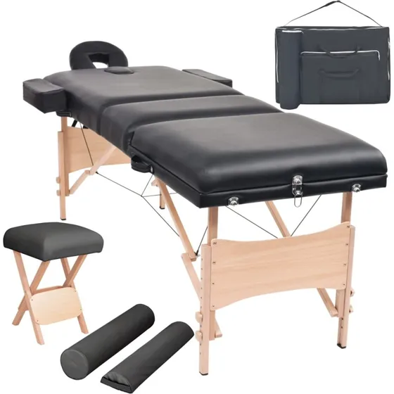 vidaXL foldbart 3-zoners massagebord med skammel 10 cm sort