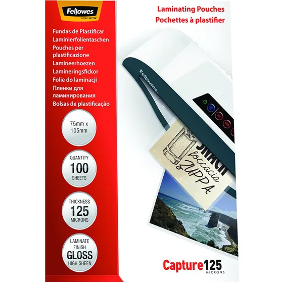 Fellowes lamineringslommer 75x105 mm, 125 µm, blank, 100 stk