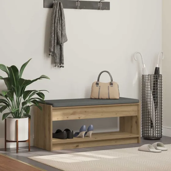 vidaXL Hallbænk Artisan Eg 103x38x45 cm med pude