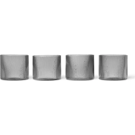 ferm LIVING Ripple lavt glas 4-pak Smoked Grey