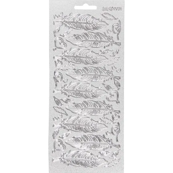 Uden Mærke Klistermærker Fjer Sølv, ark 10x23 cm