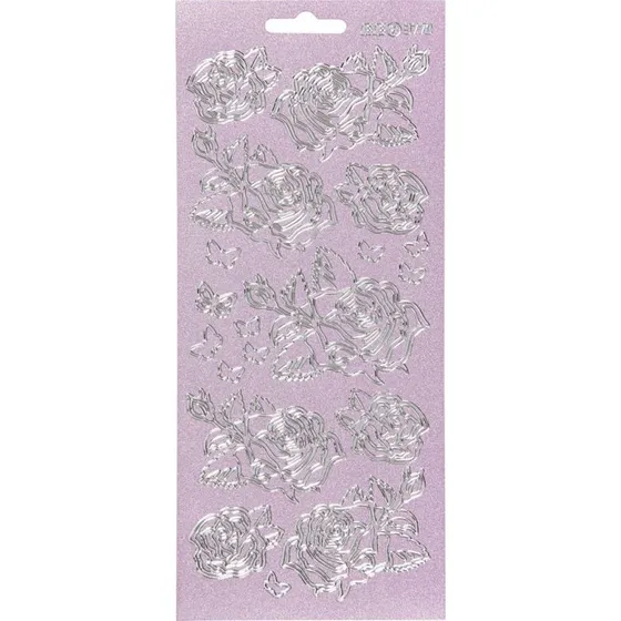 Blomster klistermærker - Roser (sølv, 10x23 cm)