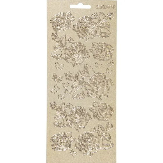Blomsterklistermærker - Roser, guld (10x23 cm ark)