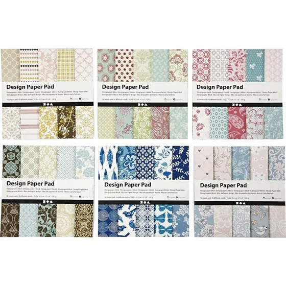 Designpapir i blok, 6x50 ark (15,2x15,2 cm, 120 g)