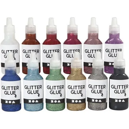 Glitterlim 12x25 ml – assorterede farver