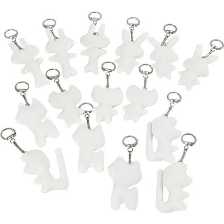 Stoffigurer med nøglering 6–10 cm, hvid, 15 stk.