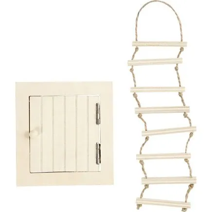 Loftlem og rebstige, lyst træ, str. 9–20 cm, 1 sæt