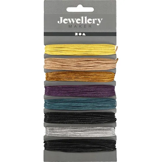 Bomuldssnor 1 mm, vokset - 8 x 5 m, assorterede farver