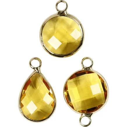 Uden mærke Smykkevedhæng glas, 15–20 mm, hul 2 mm, gul, 6 stk