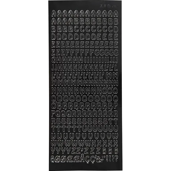 Bogstav Klistermærker - Sort (ark 10×23 cm)