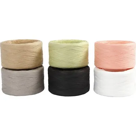 Raffia Papirgarn 78 mm 6x100 m, assorterede farver