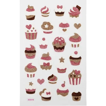 Glitterstickers Muffins, ark 10×16 cm (1 ark)