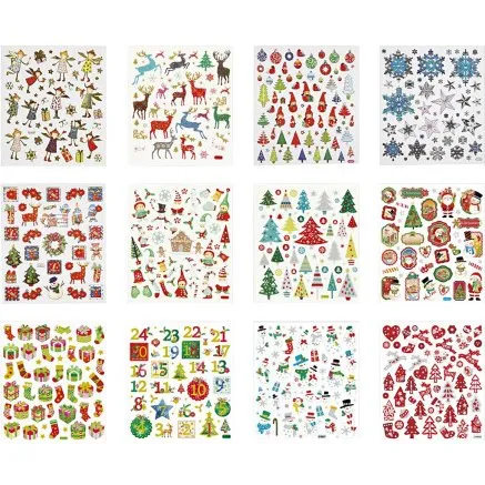 Stickershfte jul 15x16,5 cm  2x12 ark (metalfolie & glitter)
