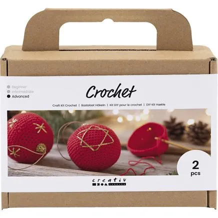 DIY Kit Hækle Julekugler - rød (1 pk)