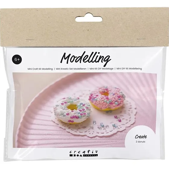 Mini DIY Kit Modellering - Minidonuts (pink, turkis, hvid, gul)
