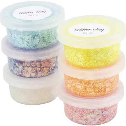CC Hobby Glitter Clay, pastelfarver, 6x20 ml