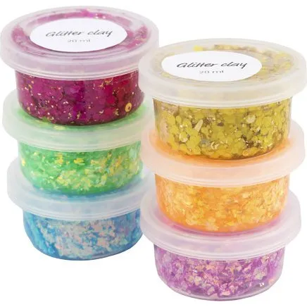 Glitter Clay - Transparent glimmermasse, 6x20 ml