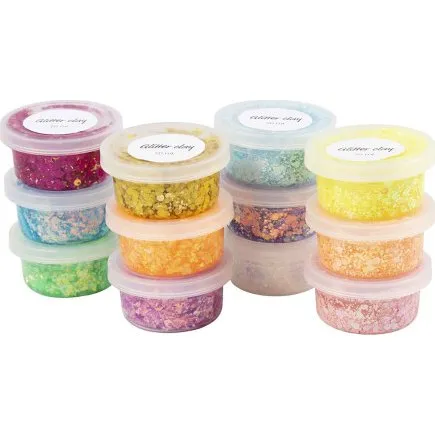 Glitter Clay, assorterede pastelfarver 72x20 g (1 pk)