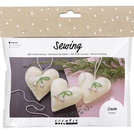 Mini DIY Kit Syning Hjerter off-white 1 pk