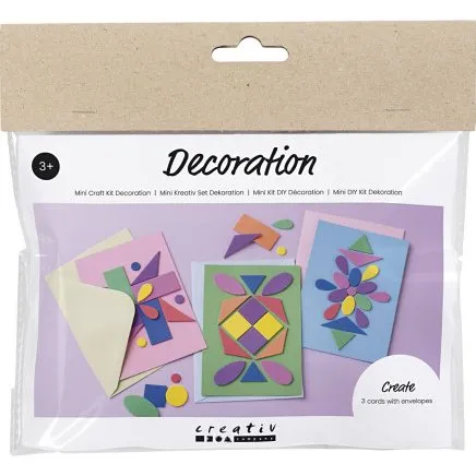 Mini DIY Kit - Dekorerede kort (bl, grn, pink) 1 pk