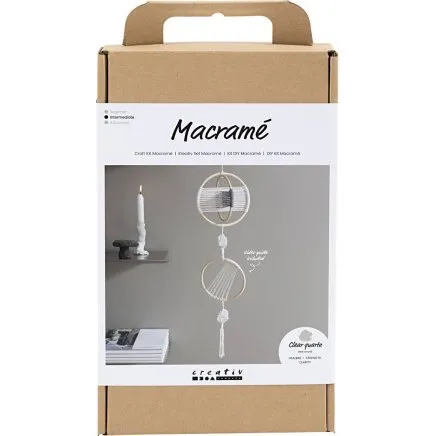 DIY Kit Macram Uro med bjergkrystaller, gr/offwhite