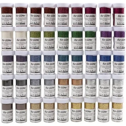 Bio-glimmer ass. farver 46 x 27 ml – bionedbrydelig