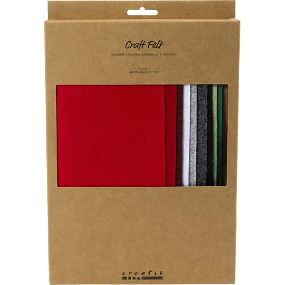 Hobbyfilt A4, 10 stk – 2 mm tykkelse, julefarver