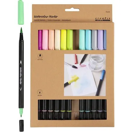 Creativ Company Akvareltusch Pastel 2+4-8 mm, 12 farver